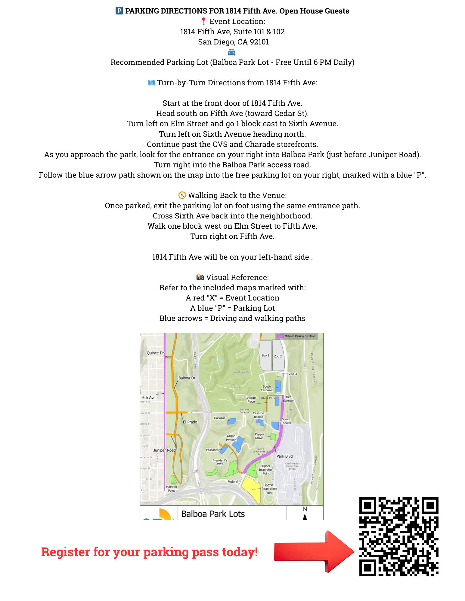 Turn-by-turn parking directions from Marston Point lot to WMTC campus